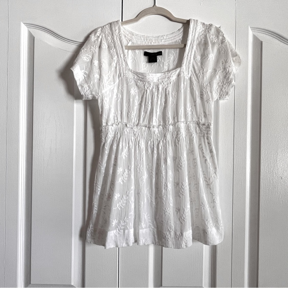 Calvin Klein white embroidered short sleeve top blouse size S